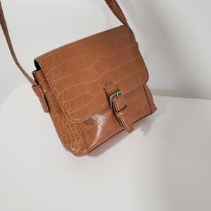 Nine West Brown Crocodile-Embossed Mini Crossbody Bag